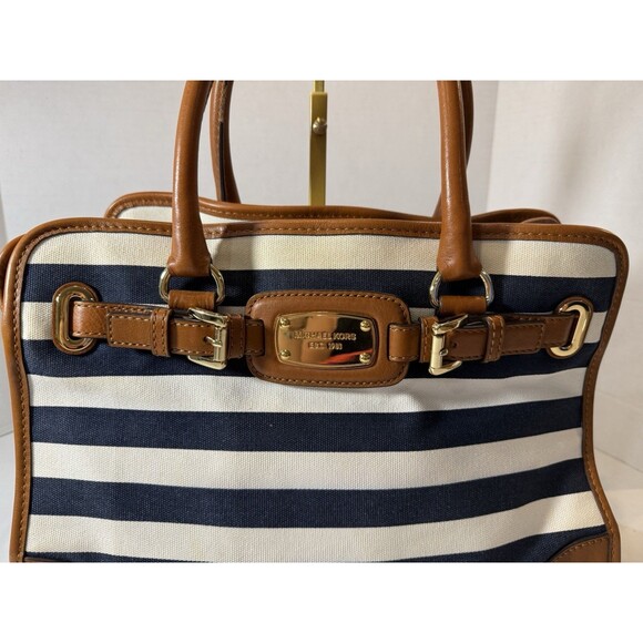 Michael Kors Hamilton Striped Canvas Large Tote Satchel 35S3GHMT3R - Picture 3 of 16